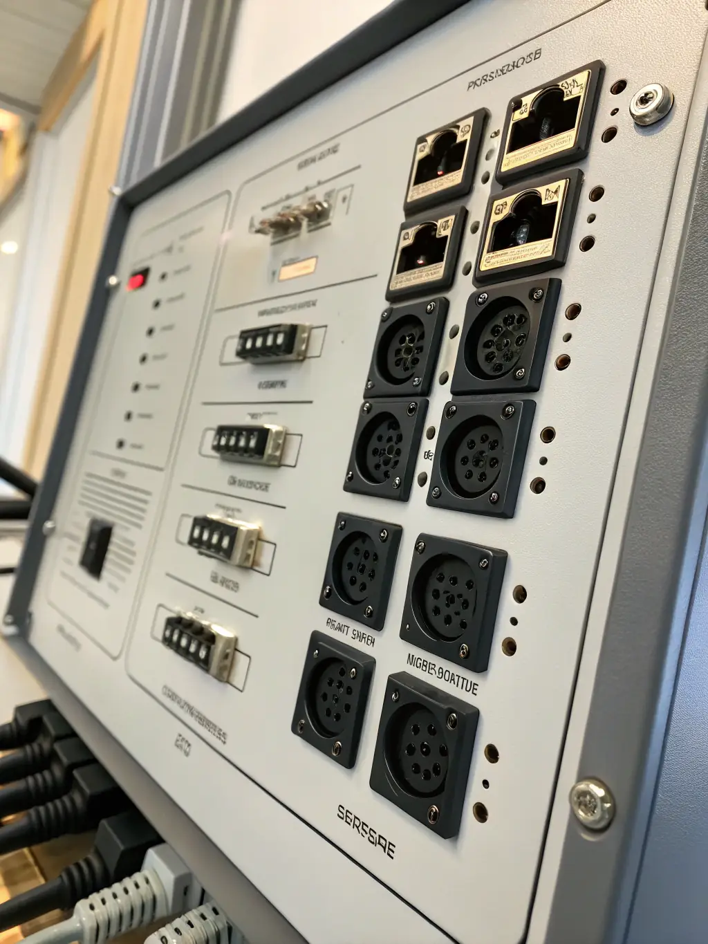 A close-up shot of a high-performance industrial controller with various ports and connections, highlighting its advanced features and reliability.